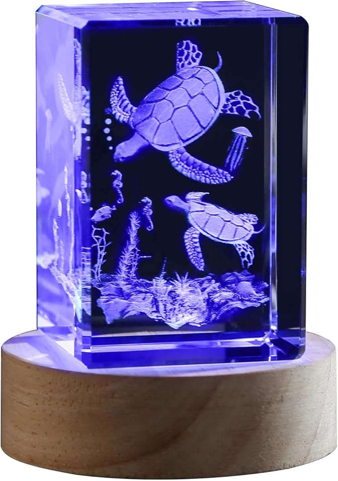 3D Crystal Night Light with Multicolor LED - Sea Turtle Figurines Decor Glass Figurine Lamp Stuff for Room Birthday for Boys Girls Best Friend Lovers Room Decor