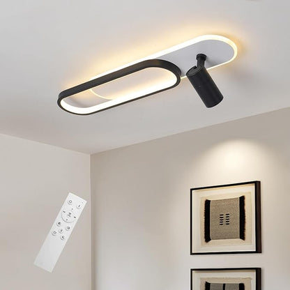 31.4Inch Modern Ceiling Light, LED Linear Ceiling Lamp with 1 Spotlight, 40W Remote Dimmable 3000K / 4500K / 6000K Black Long Flush Mount Light Fixture for Kitchen Dining Living Room Bedroom