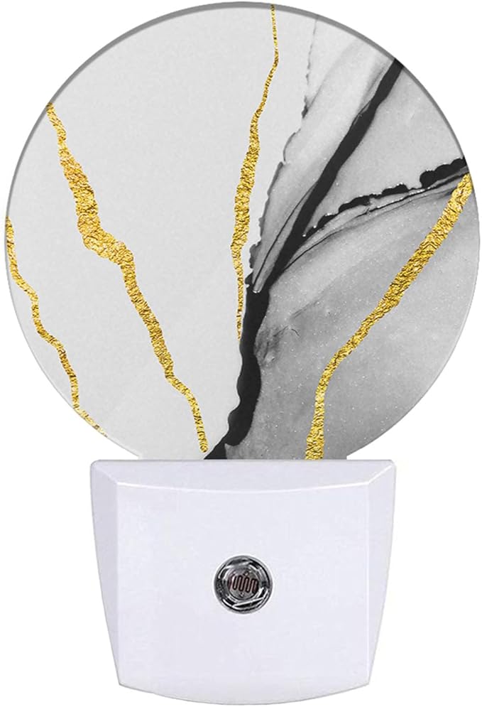 EKOBLA Modern Marble Plug-in Night Light, Gold & Gray Pattern LED Nightlight with Auto Sensor for Stairs, Hallway & Kitchen