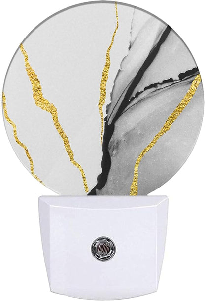 EKOBLA Modern Marble Plug-in Night Light, Gold & Gray Pattern LED Nightlight with Auto Sensor for Stairs, Hallway & Kitchen
