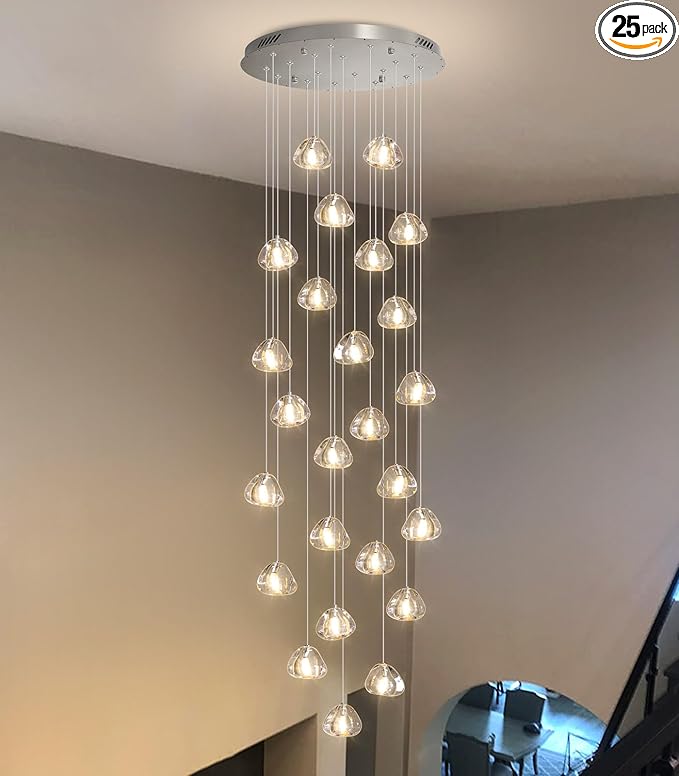 HAIXIANG 157 Inches Long Chandelier Bubble Crystal Balls Glam Chandeliers Dimmable Light High Ceiling Pendants Light Adjustable Large Size Lighting Fixtures Antique Gold