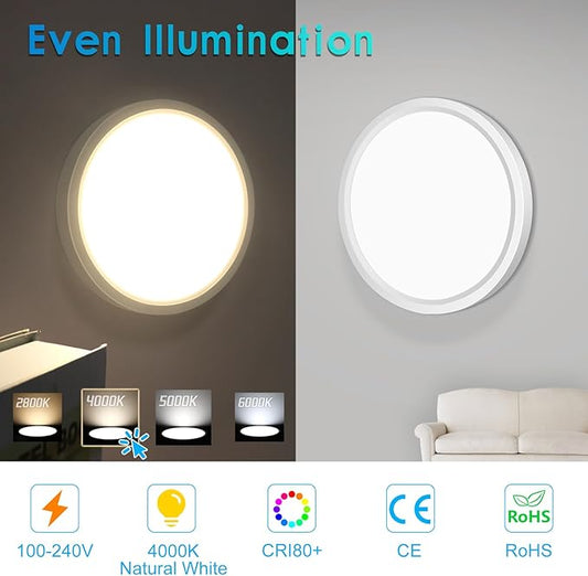 LightingWill 7 Inch LED Flush Mount Ceiling Light Fixture, 4000K Nurture White, 1500LM, 12W, Flat Modern Round Lighting Fixture, 120W Equivalent White Ceiling Lamp for Kitchens, Bedrooms.etc.