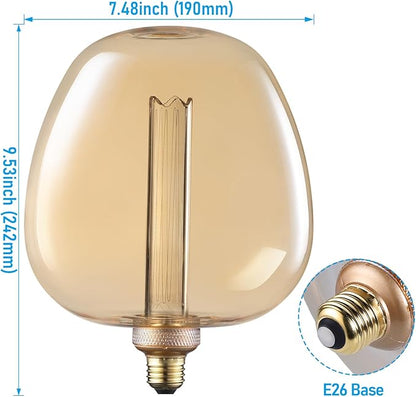ESCENA Streamline Shape Series LED Decorative Light Bulb, Bubble Ultra-Large Vintage Edison Bulb Dimmable 3.5W, E26, Unique Virtual Filament Vintage Bulbs, Amber Glass, 2000K Soft Warm, UL Listed