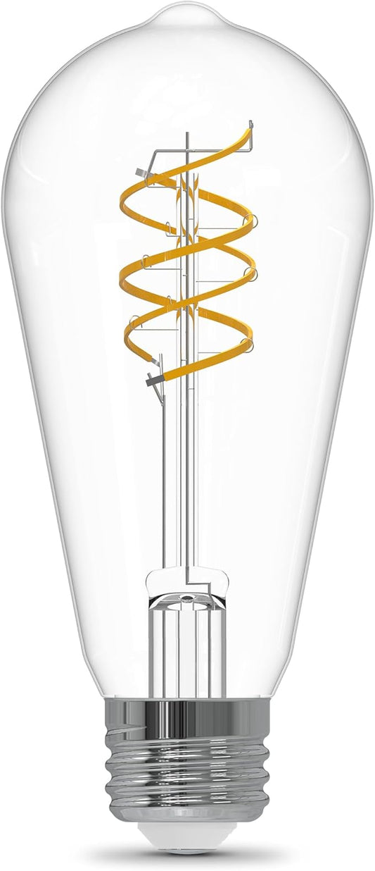 Feit Electric ST19 Vintage LED Light Bulb, 60W Equivalent, Soft White 2700K, Dimmable, Spiral Filament, Decorative Glass, E26 Base, Ideal for Home or Commercial Use, ST1960S2D/927CAFIL/2, 2 Pack