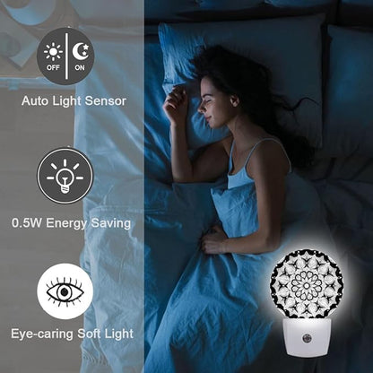 Black White Mandala Night Light Plug-in Sleep Lamp Led Dusk to Dawn Night Light for Bedroom