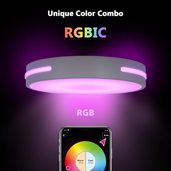 SOTTAE RGBIC LED Smart Flush Mount Ceiling Light, Flush Mount Light Fixture with Remote Control WiFi, Works with Alexa DIY Colors, 3000-5000K Dimmable Ceiling Light for Bedroom Living Room Entryway