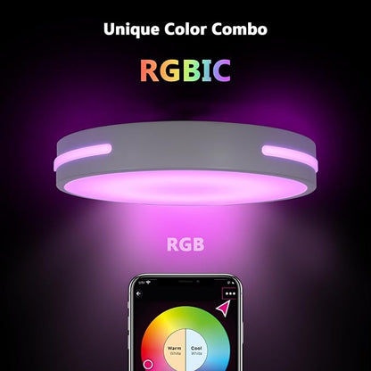 SOTTAE RGBIC LED Smart Flush Mount Ceiling Light, Flush Mount Light Fixture with Remote Control WiFi, Works with Alexa DIY Colors, 3000-5000K Dimmable Ceiling Light for Bedroom Living Room Entryway