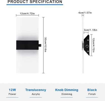 Lightess Indoor Wall Sconces with Switch, Modern LED Wall Lights Set of Two, 12W Hardwired Acrylic Dimmable Wall Light Fixtures for Bedroom Hallway Living Room, Cool White, 2 Pack