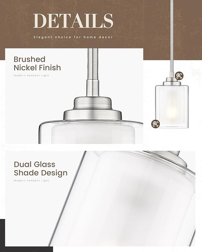 TENGXIN Modern Pendant Light,6-INCH Brushed Nickel Modern Pendant Light for Kitchen Island,Hanging Ceiling Light Fixture,Farmhouse Pendant Lighting for Dining Room Bedroom Bar Office,TXPLBN02-L