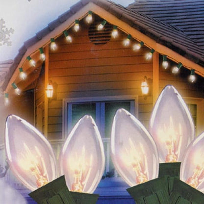 SUNSGNE C7 Christmas Lights, 25Ft Outdoor Christmas String Lights with 27 Clear Warm White Incandescent Bulbs, Xmas Vintage String Light for Patio, Cafe, Party Decor, Green Wire