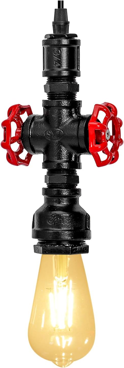 Kawell Vintage Pendant Light Fixtures Industrial Retro Ceiling Chandelier Creative Water Pipe Hanging Light Fixtures Art Deco Iron E26 60W Max for Bedroom Cafe Bar Restaurant Kitchen, Black Color
