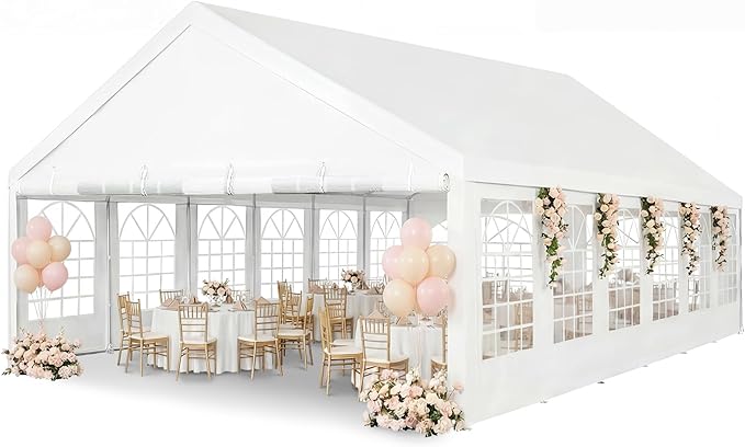 Party Tent 20x40ft Heavy Duty Outdoor Canopy White Wedding Tent with Removable Sidewalls, Large Outdoor Event Shelter for BBQ, Backyard Parties, Receptions & Grand Catering
