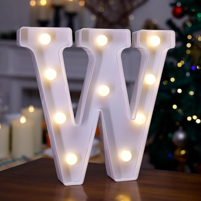 LED Marquee Sign Light Up Letters, Alphabet Light Up Letters Sign, Battery Powered LED Letter Lights for Night Light, Wedding, Birthday, Party, Christmas or Home Decor (Letter W)
