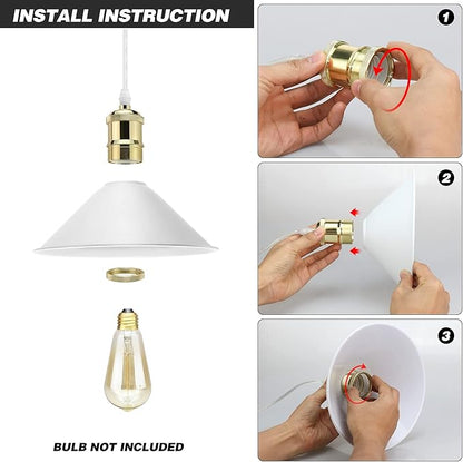 LYOOWNG Plug in Pendant Light, Industrial Hanging Light with Plug in Cord On/Off Switch, Modern Pendant Light with Plug in Cord, Farmhouse Pendant Light Fixture, White