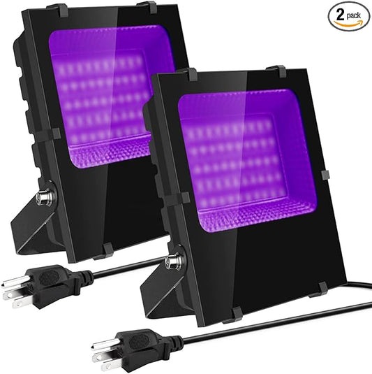 300W Black Lights Outdoor, Commercial High Power LED Black Light Flood Lights with UL Listed Plug IP66 Waterproof Blacklight FloodLight 395nm for Glow Party Large Space, Halloween (2 Pack)