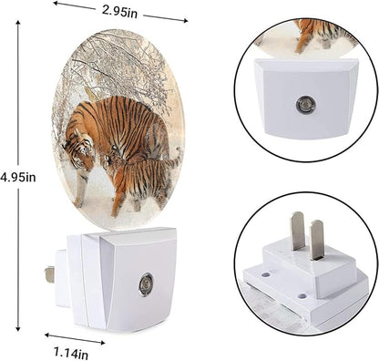 EKOBLA Tiger Plug-in Night Light, Tiger Mother & Cub in Snow LED Nightlight with Dusk to Dawn Sensor for Stairway, Hallway & Kitchen