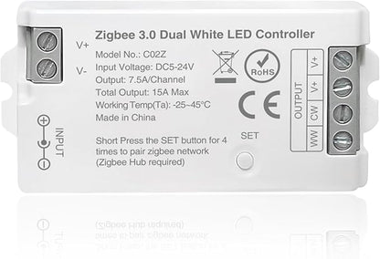 ZigBee 3.0 LED Controller C02Z CCT Dual White LED Strip Bulb Dimmer Compatible with Echo Plus Home-kit Zigbee Hub Bridge Required DC5-24V for LED Strip Lights