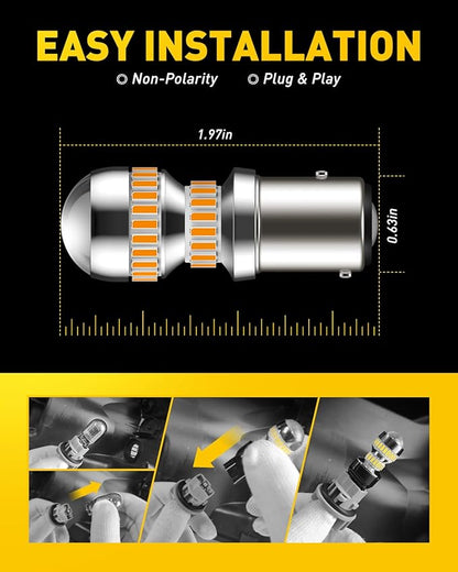AUXITO Upgraded 1157 LED Bulb Amber Yellow Super Bright 2057 2357 7528 BAY15D LED Replacement Light Kit for Front Rear Turn Signal Light Blinker Parking DRL Tail Lights, Pack of 2