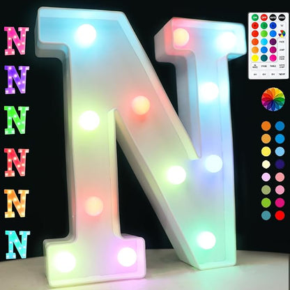 LED Marquee Letter Lights, 18 Colors Changing Light Up Letters with Remote, RGB Alphabet Letters Sign for Girls Boys Gift Birthday Party Night Light Bedroom Wedding Christmas Decor-Colorful N