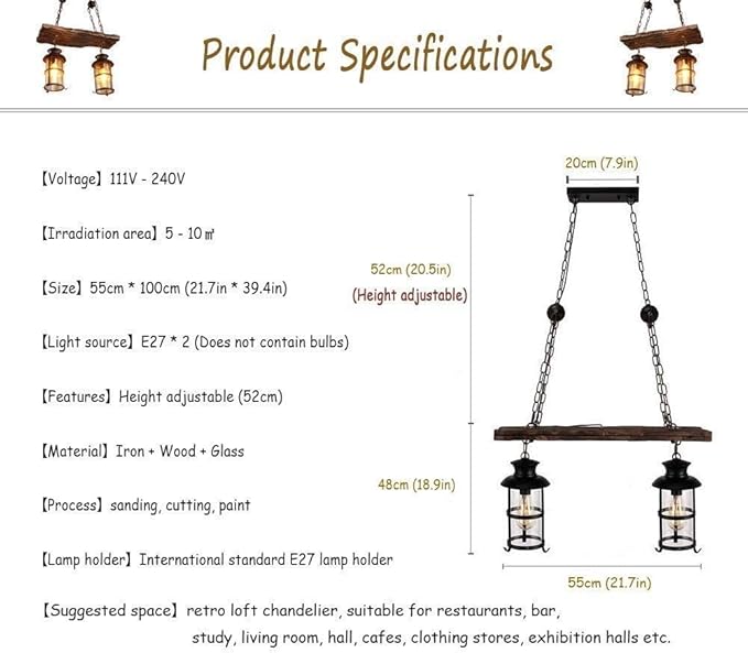 Wood Retro Pendant Lighting Industrial Vintage Chandelier Black Metal Bedroom Restaurant Suspension Lamp Cage Frame with Glass Shade House Loft Bar Coffee Decoration Ceiling Lights Fitting, E27