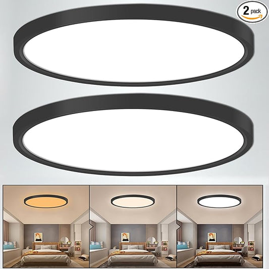 Flush Mount Ceiling Light 2 Pack, 3000K/4500K/6500K switchable Ceiling Light, 12 Inch 28W Round Ceiling Mount Light Fixture for Kitchen, Bedroom, Living Room, Dining Room