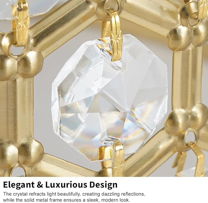 Lxybcce Gold Crystal Ceiling Light Fixture - Modern Semi Flush Mount Ceiling Chandelier Lighting for Kitchen, Dazzling Prism Chandelier for Bedroom, Bathroom, Dining Room, 5 Light, 16 in