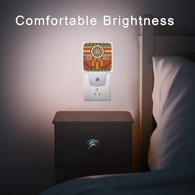 Dream Catcher Night Light,Ethnic Ornament Plug-in Night Lights with Dusk-to-Dawn Sensor for Stairway/Hallway/Bedroom 0.5W Sleep Friendly lamp for Women/Girls/Boys Gift