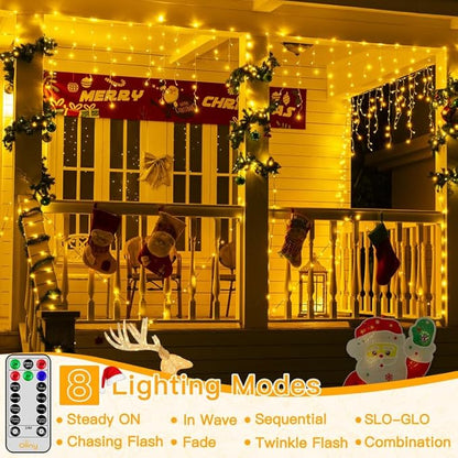 Ollny Icicle Lights for Outside 504LED 41FT, Warm White Christmas Light with Remote 8Modes Timers Waterproof, Plug in Connectable Hanging Lights for Outdoor Indoor House Roof Holiday