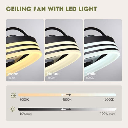 LUDOMIDE Ceiling Fans with Lights, 360° Rotating Ceiling Fan with Lights and Remote, 6 Wind Speeds Smart Low Profile Ceiling Fan for Bedroom, Kids Room and Living Room 20"