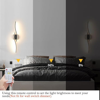 Daunton Modern Hardwired Wall Sconce Set of 2, LED Black Wall Light with Remote Control, RC Dimmable LED Wall Light Indoor, Wall Decor for Hallway Bedroom Living Room TV Wall, 27.5 in, Timer, Memory