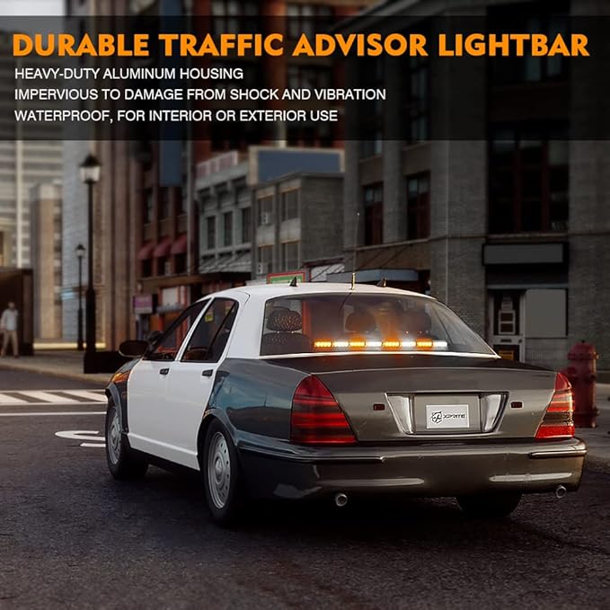 Xprite 35.5" Traffic Advisor Light Bar, LED Emergency Strobe Lights with 21 Flash Patterns, Suction Mount & Cigarette Plug, Strobe Lights for Trucks, SUV, Car - White & Amber