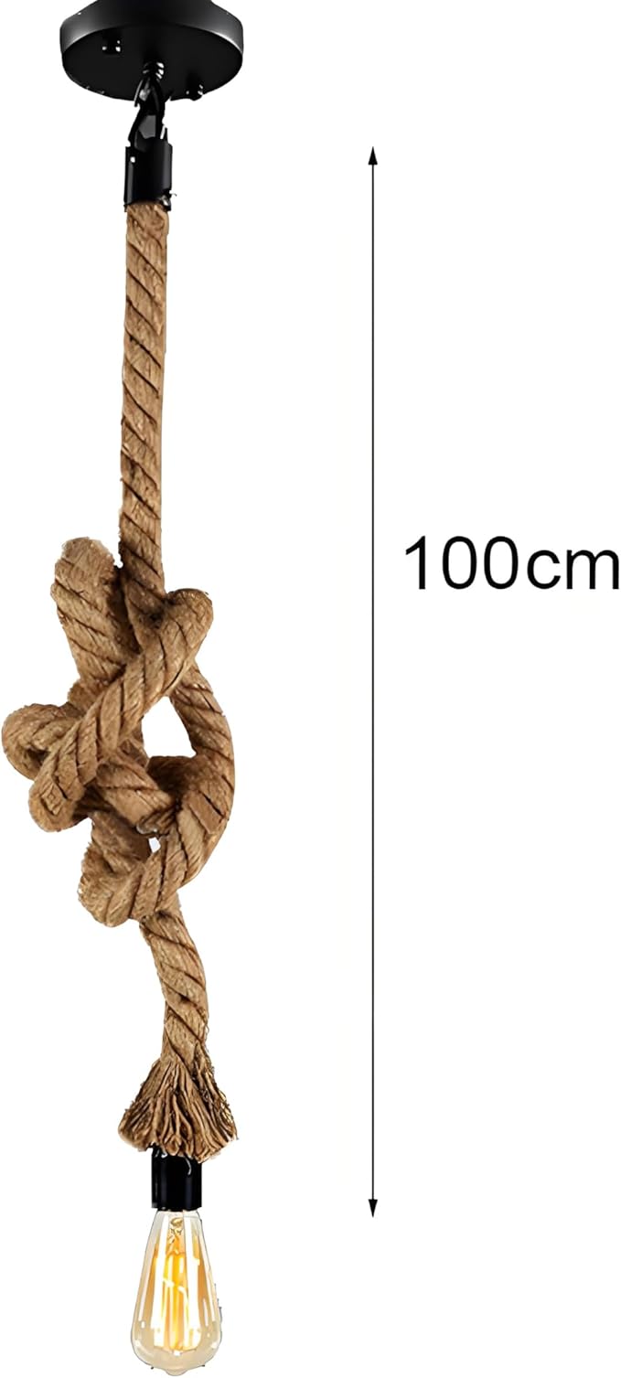 1 Head 1 Meter Hemp Rope Vintage Ceiling Pendant Light Lamp Fixture E26/E27 Base,Retro Style for Dining Hall Restaurant Bar Lighting(Bulb not Included)