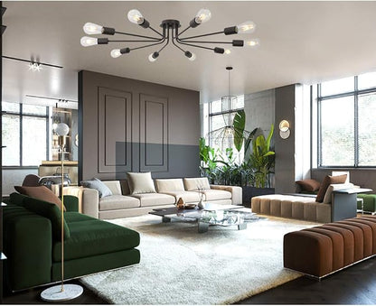 Modern Semi Flush Mount Ceiling Light Industrial 10 Light Vintage Oil Rubber Bronze Sputnik Chandelier Lighting Industrial Kitchen Light Fixture