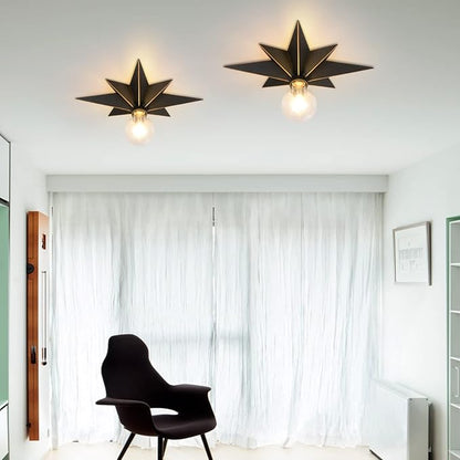 16 inch Flush Mount Ceiling Light, Industrial Black Metal Star Ceiling Lights, Vintage Entryway Light Fixtures, Farmhouse Star Lighting for Hallway, Porch, Study, Bedroom, Stair, Kitchen, Bathroom