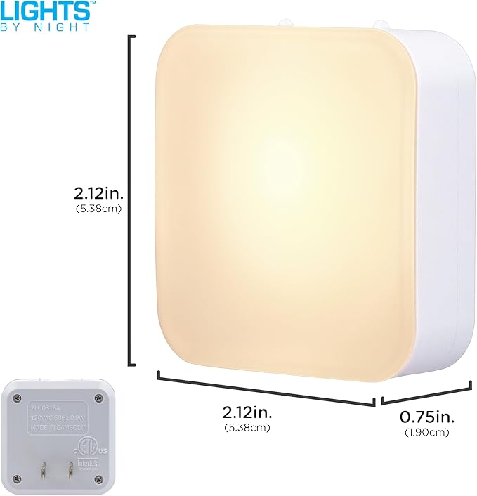 Lights by Night Dimmable LED Night Light, Plug-in, Dusk to Dawn Sensor, Adjustable, Compact, 4 Settings, Ambient Lighting, for Kids or Adults, Bedroom, Bathroom, Nursery, Hallway, 2 Pack, 82179