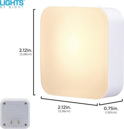 Lights by Night Dimmable LED Night Light, Plug-in, Dusk to Dawn Sensor, Adjustable, Compact, 4 Settings, Ambient Lighting, for Kids or Adults, Bedroom, Bathroom, Nursery, Hallway, 2 Pack, 82179