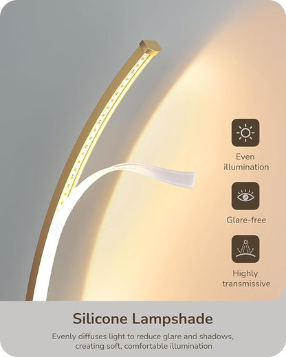 EDISHINE Curved LED Table Lamp, Modern Bedside Lamp with 3 Color Temperature & Stepless Dimming, Aluminum & Iron, Nightstand Lamp for Bedroom, Living Room, Gold