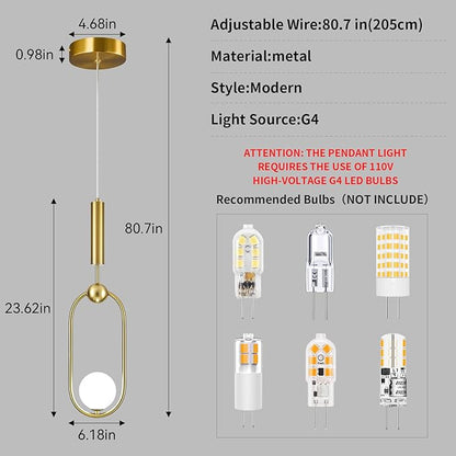 Modern Oblong Glass Pendant Light fixtures 1-Light, Simplicity Gold Pendant Lighting, Mid Century Chandelier for Kitchen Island Dining Room Bedroom Entryway Hallway(3-Pack)