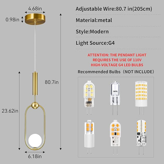 Modern Oblong Glass Pendant Light fixtures 1-Light, Simplicity Gold Pendant Lighting, Mid Century Chandelier for Kitchen Island Dining Room Bedroom Entryway Hallway(3-Pack)
