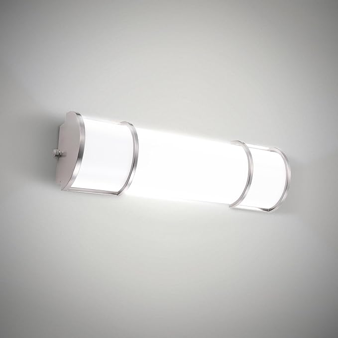 ASD LED 18" Vanity Flush Mount Light Fixture, Linear Bathroom Lighting Bar | 3CCT, Dimmable, ETL Listed | 20W 2300LM 3000-5000K 100-277V | Long Tube Bath Wall Sconce Over Mirror | Nickel
