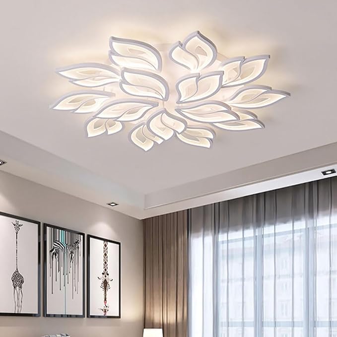 110W Dimmable LED Ceiling Light with Remote Control Ceiling Lapm Modern 15-Leaf Acrylic Chandelier 39.37in for Bedroom Living Room Dining Room Office Kitchen