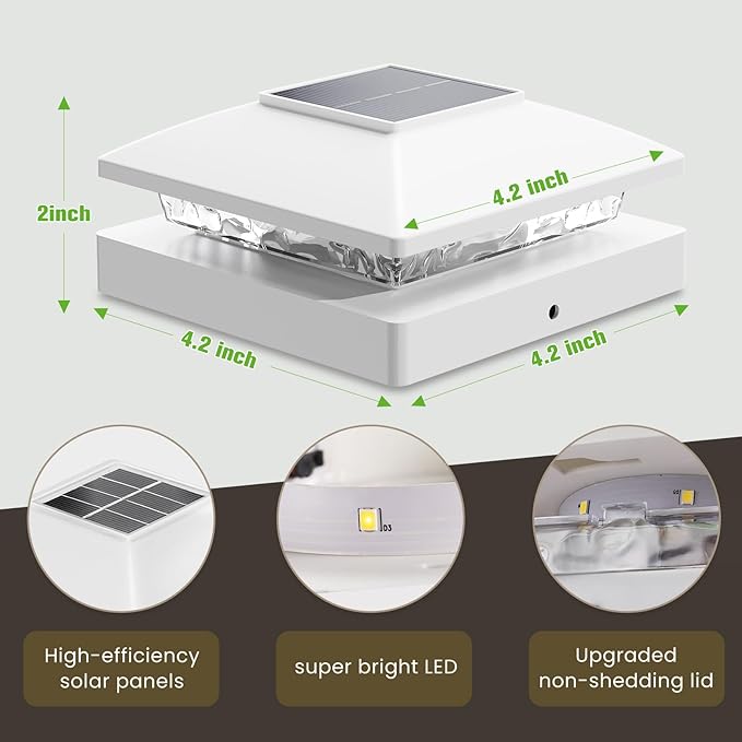 Solar Post Cap Lights Outdoor 16pack, White Waterproof Solar Powered Deck Fence Post Lights Fit 4x4 Wood/Vinyl Posts, Bright Warm White Solar Cap Light Decorate Deck, Patio, Porch, Fence