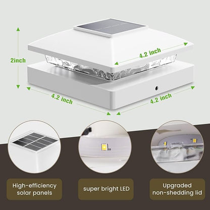 Solar Post Cap Lights Outdoor 6pack, White Waterproof Solar Powered Deck Fence Post Lights Fit 4x4 Wood/Vinyl Posts, Bright Warm White Solar Post Lights Decorate Deck, Patio, Porch, Fence