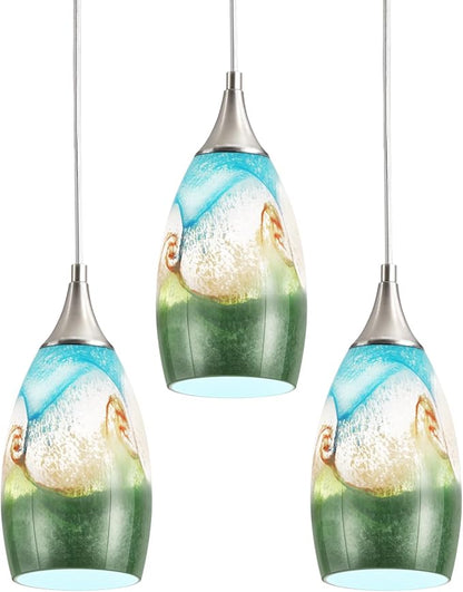 GLADFRESIT Coastal Harmony Pendant Light for Kitchen Islands – Nature's Canvas with Grassland, Beach, and Wave-Inspired Shades, Single Pack for Dining Room, Entryway (Bulb Excluded)