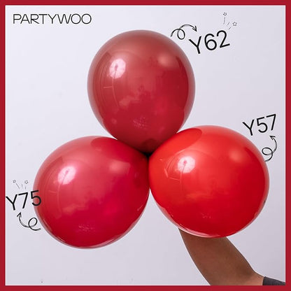 PartyWoo Red Balloons 145 pcs Different Sizes of 18 12 10 5 Inch Red Balloon Arch Kit Garland for Birthday Graduation Bachelorette Citizenship Anniversary Cherry Casino Theme Party Decorations Red-Y57
