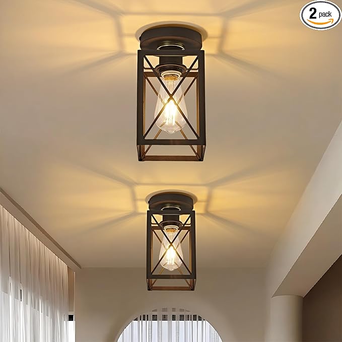 Ken & Ricky Kitchen Over Sink Light,Flush Mount Ceiling Light Fixtures,Single Bulb,Ceiling Mount for Kitchen Above Sink, Hallway Laundry Room Entryway,Farmhouse Industrial Style