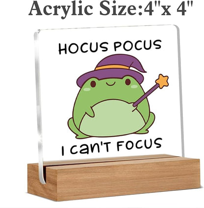Funny ADHD Gifts for Women Men, Mental Health Desk Decor, Hocus Gifts for Neurodivergent Teens, People With ADHD, Cute Funny Frog Acrylic Plaque Table Sign Office Desk Decor 4 × 4 Inch