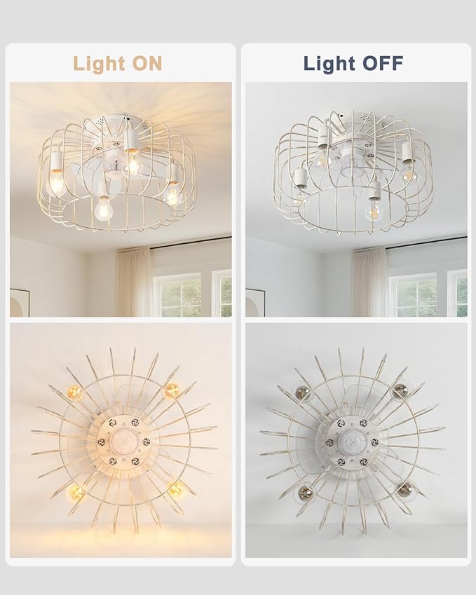 Farmhouse Ceiling Fan with Lights and Remote, 18 inch Low Profile Flush Mount Industrial Ceiling Fan Chandelier, Rustic Enclosed Fan Light for Kitchen Dining Room Bedroom