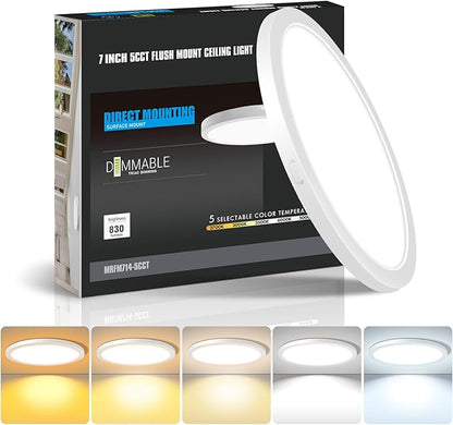 mw 7 Inch Flush Mount LED Ceiling Light Fixture, 14W, Dimmable, 2700K/3000K/3500K/4000K/5000K Selectable,90+ CRI, Low Profile Ceiling Light for Bedroom Hallway, ETL Certification
