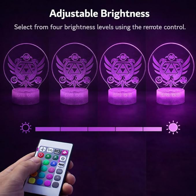 3D Night Light, 16 Color Changing Cartoon USB Desk Lamp, Crest of Hyrule Illusion Lighting with Remote Control for Home Decor Gift for Kids. (4)